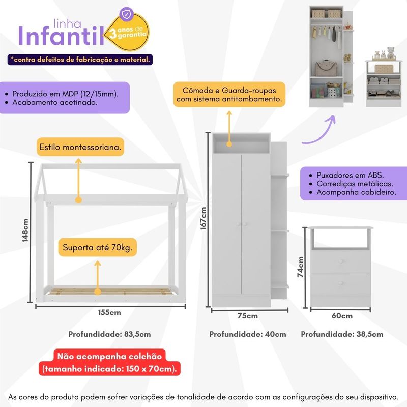 quarto-infantil-com-cama-montessoriana-encanto-multimoveis-mx4283-branco