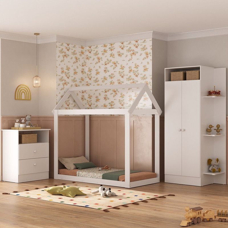 quarto-infantil-com-cama-montessoriana-e-colchao-incluso-encanto-multimoveis-mx4284-branco