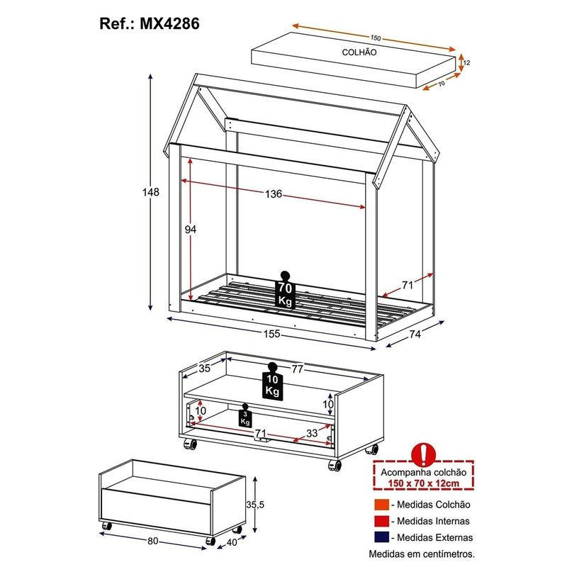 cama-infantil-montessoriana-com-colchao-incluso-e-mesa-de-cabeceira-bambole-multimoveis-mx4286-branco