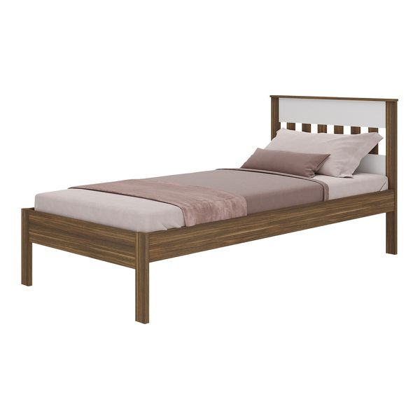 Cama de Solteiro para Colchão 88 x 188 cm Multimóveis CR35253 Nogal/Branco