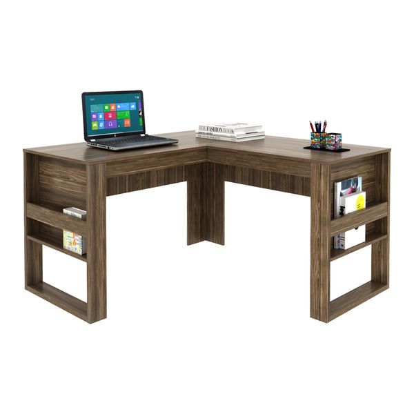 Mesa Escritório de Canto Multimóveis CR25042 Nogal/Preto