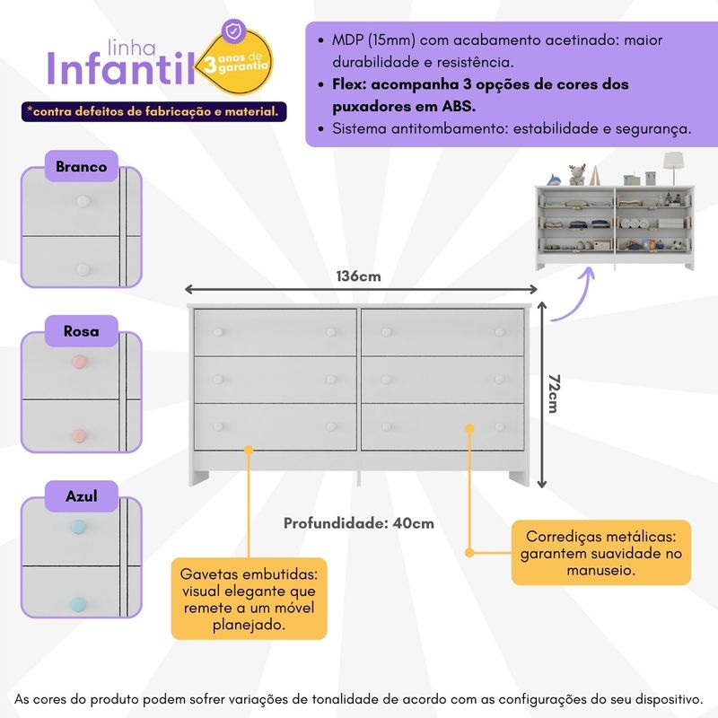 comoda-infantil-136cm-com-6-gavetas-flex-multimoveis-mp4262-branco