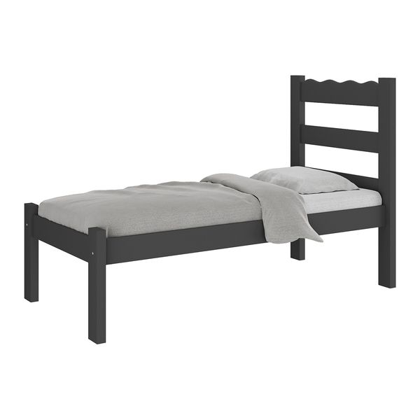 Cama de Solteiro Madeira Maciça para Colchão 78/88x188cm Multimóveis CR35254 Preto