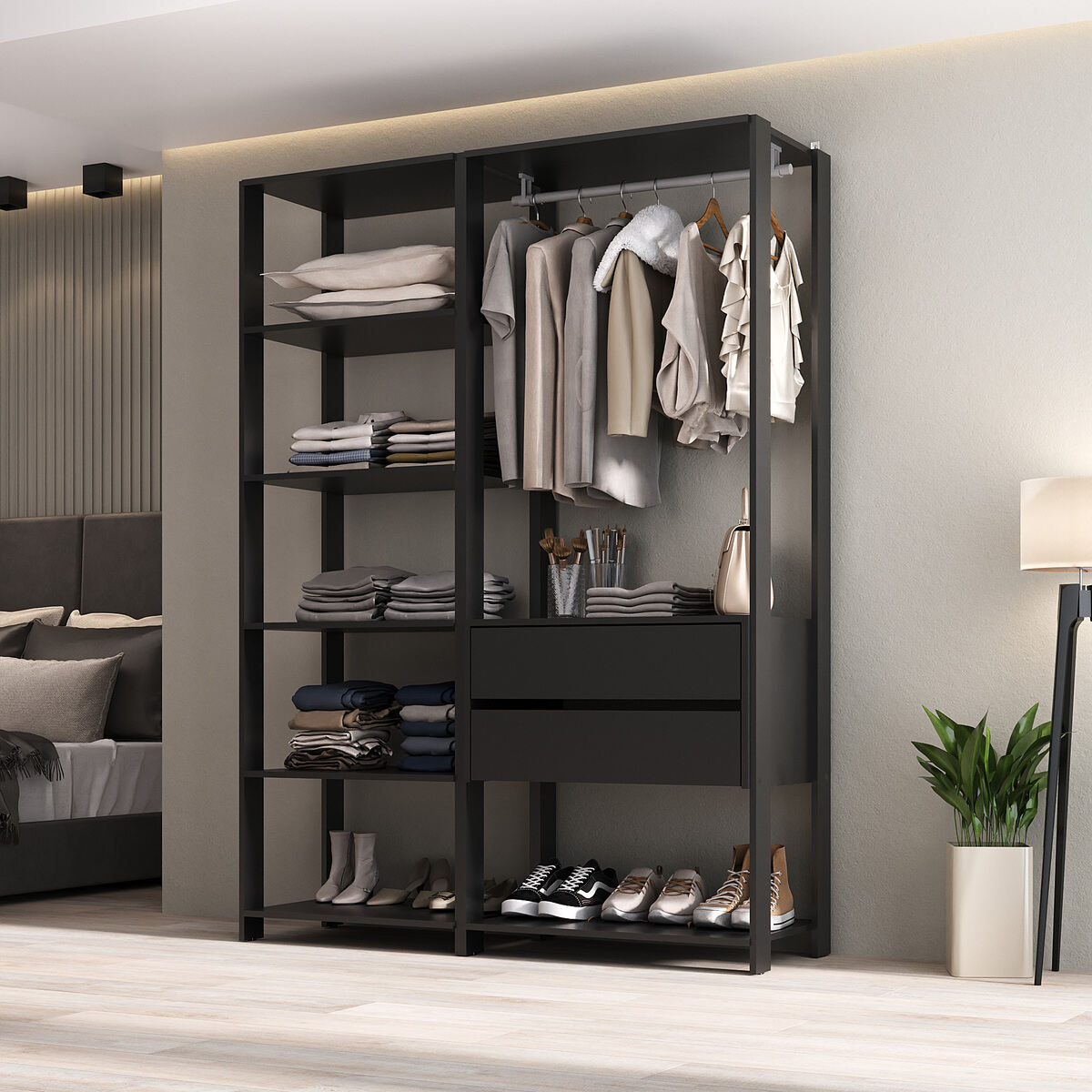 Guarda-Roupas Closet Modulado 135cm 2 Peças com 2 Gavetas e