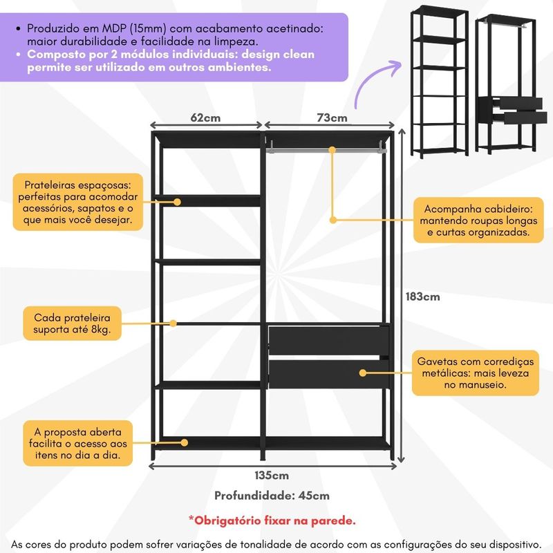 guarda-roupas-closet-modulado-135cm-2-pecas-com-2-gavetas-e-cabideiro-multimoveis-mp4320-preto