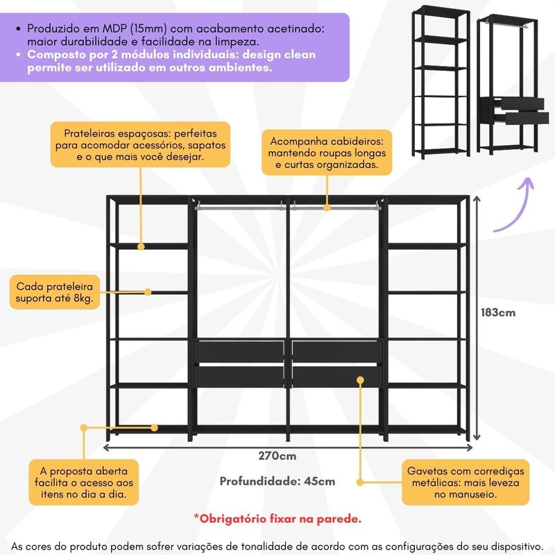 guarda-roupas-closet-modulado-270cm-4-pecas-com-4-gavetas-e-cabideiros-multimoveis-mp4321-preto