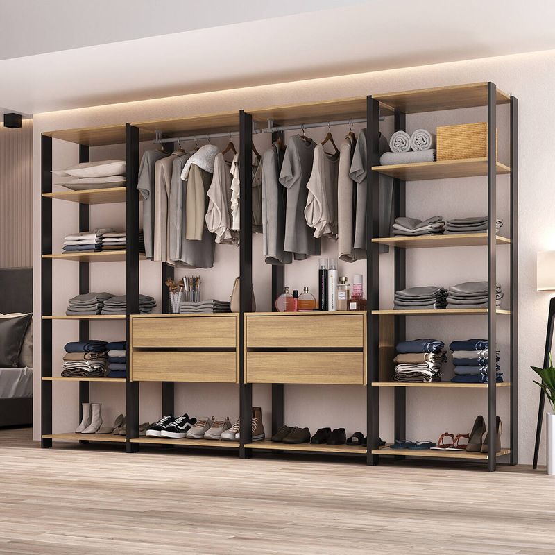 guarda-roupas-closet-modulado-205cm-4-pecas-com-4-gavetas-e-cabideiros-multimoveis-mp4321-preto-madeirado