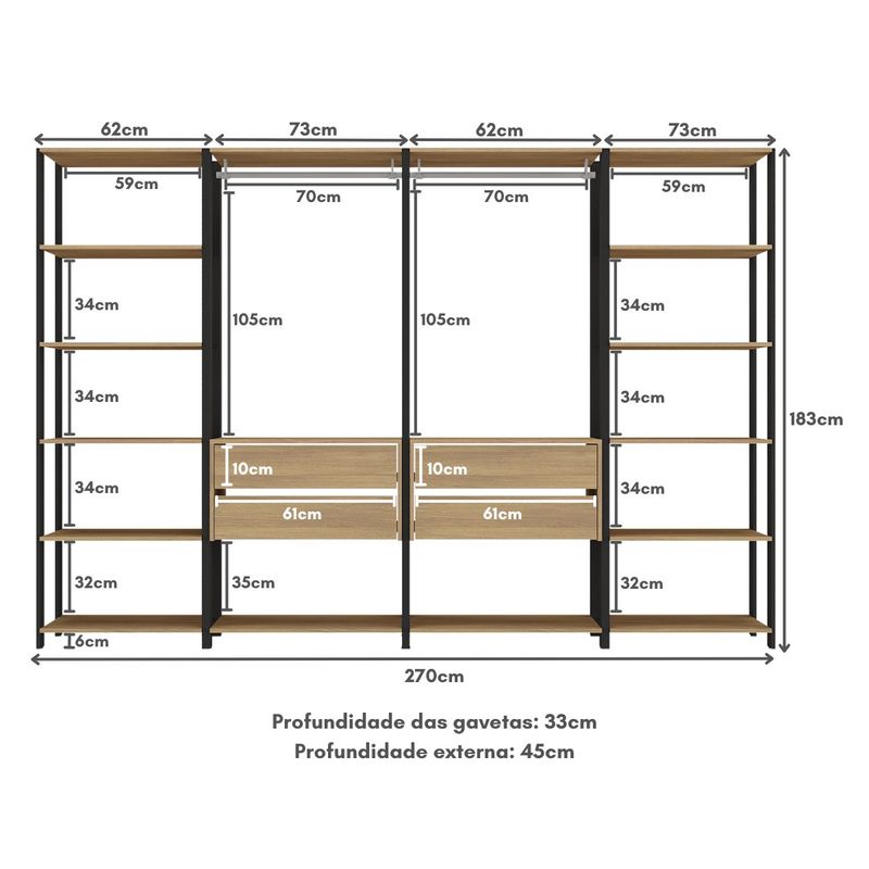 guarda-roupas-closet-modulado-205cm-4-pecas-com-4-gavetas-e-cabideiros-multimoveis-mp4321-preto-madeirado