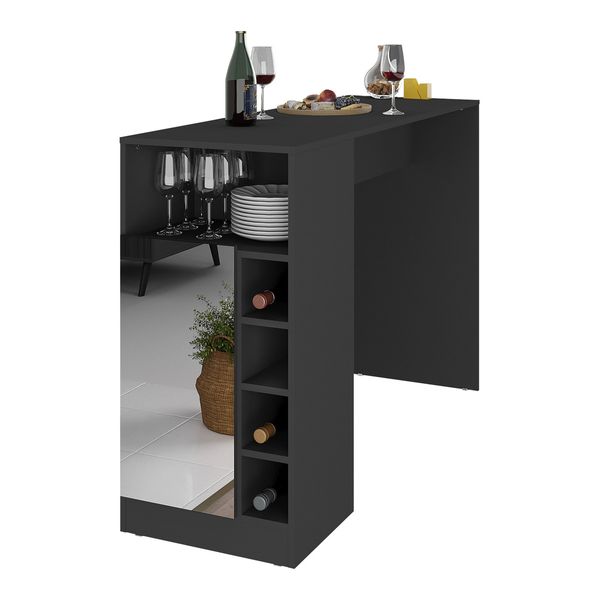 Bancada Balcão/Mesa de Cozinha com Adega 1 Porta e Espelho Multimóveis MP2248 Preto