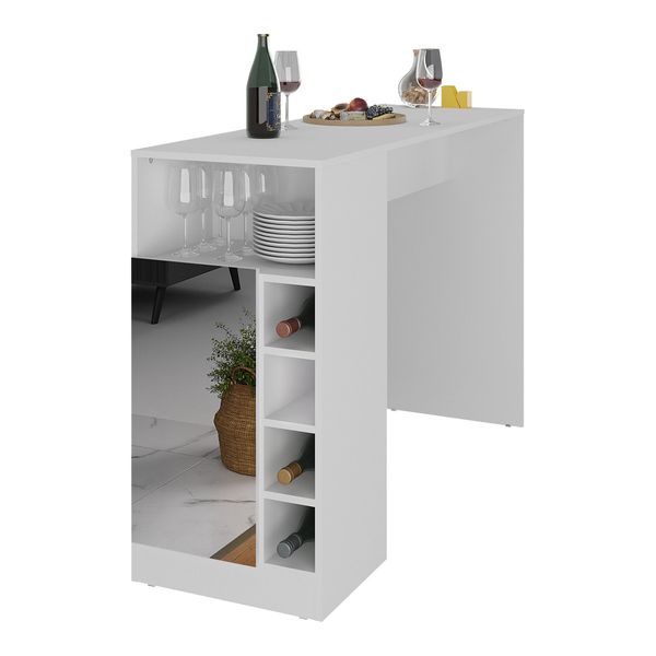 Bancada Balcão/Mesa de Cozinha com Adega 1 Porta e Espelho Multimóveis MP2248 Branco