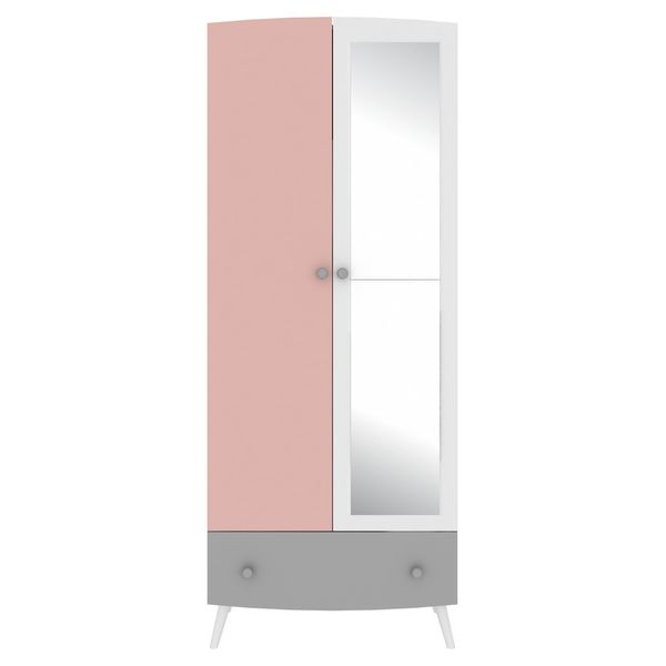Guarda Roupa 100% MDF com espelho, 2 ptas e 1 gav Doçura Multimóveis Bco/Cza/Ros
