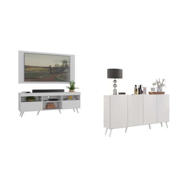 Rack com Painel para TV até 65 Polegadas e Aparador 4 Portas Retrô Multimóveis MP1095 Branco