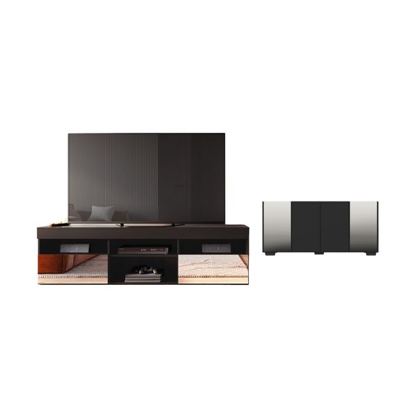 Rack para TV até 65 Polegadas 2 Portas com Aparador 4 Portas e Espelhos Multimóveis MP1096 Preto