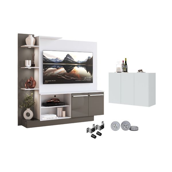 Rack Painel com Suporte para TV até 55 Polegadas e Aparador 3 Portas Multimóveis MP1098 Branco/Lacca Fumê