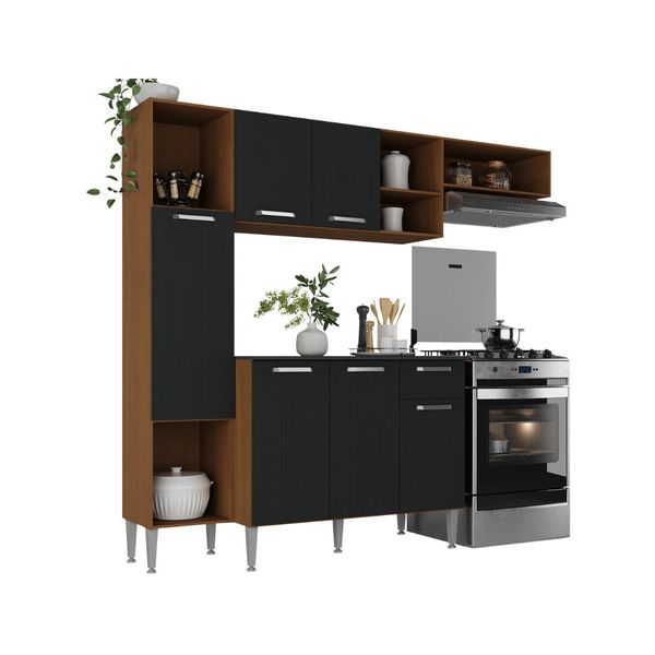 Armário de Cozinha Compacta Smart Multimóveis MP2251 Madeirado/Preto