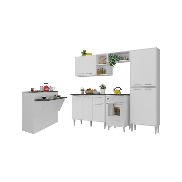 Armário de Cozinha Compacta Modulada com Mesa/Bancada Multimóveis MP2255 Branco