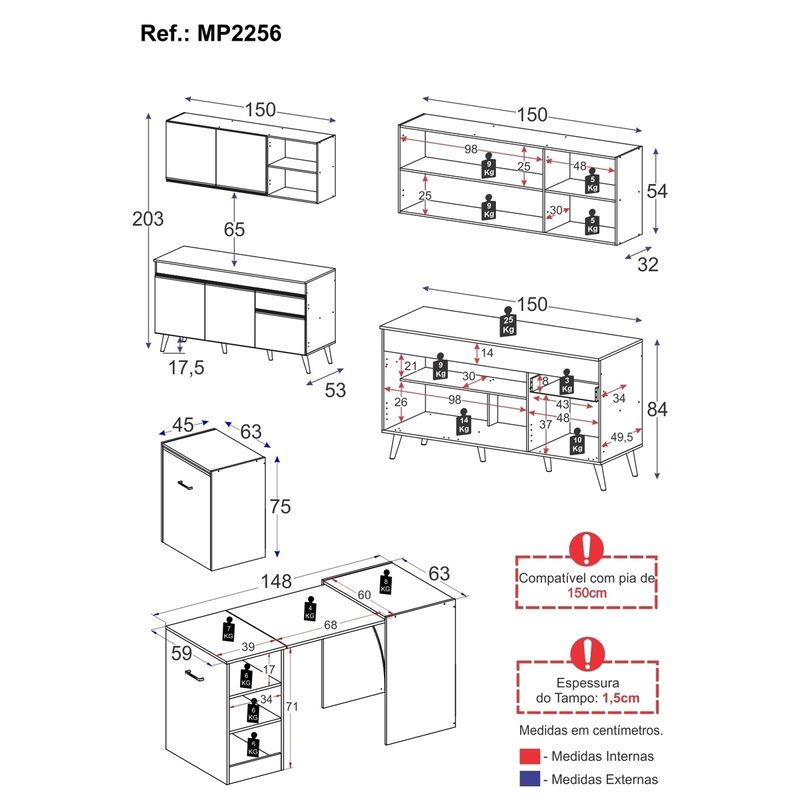 armario-de-cozinha-aereo-com-balcao-para-pia-e-mesa-dobravel-multimoveis-mp2256-preto