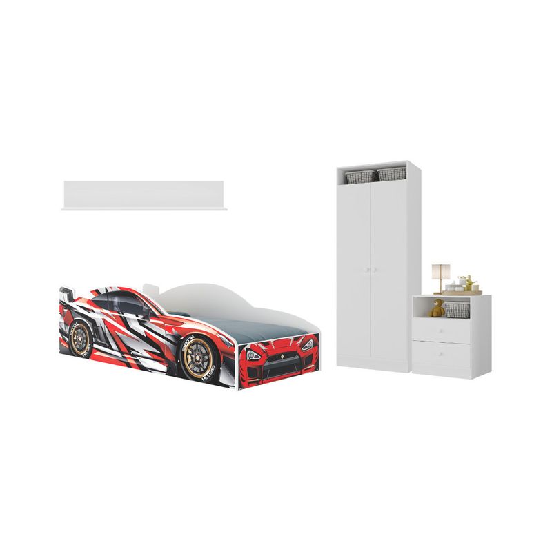 quarto-infantil-completo-com-cama-carro-para-colchao-88x188cm-multimoveis-mp4340-branco-vermelho