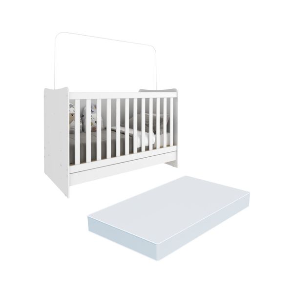 Berço 4 em 1 Vira Escrivaninha com Colchão Incluso Multimóveis MP4350 Branco