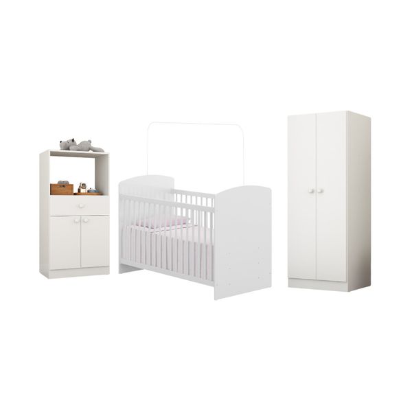 Quarto Infantil Completo com Berço Guarda-Roupa e Cômoda Multimóveis MP4358 Branco