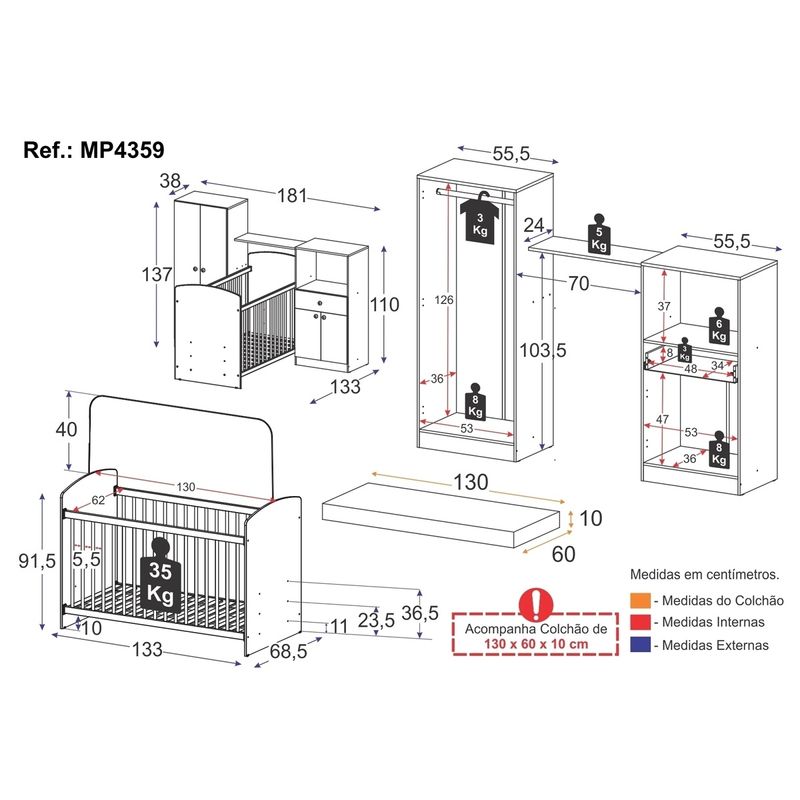 quarto-infantil-completo-berco-com-colchao-incluso-guarda-roupa-e-comoda-multimoveis-mp4359-branco