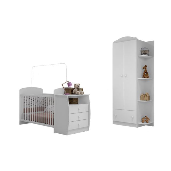 Berço Cômoda com Guarda-Roupa 2 Portas 1 Gaveta Multimóveis MP4372 Branco/Colorido