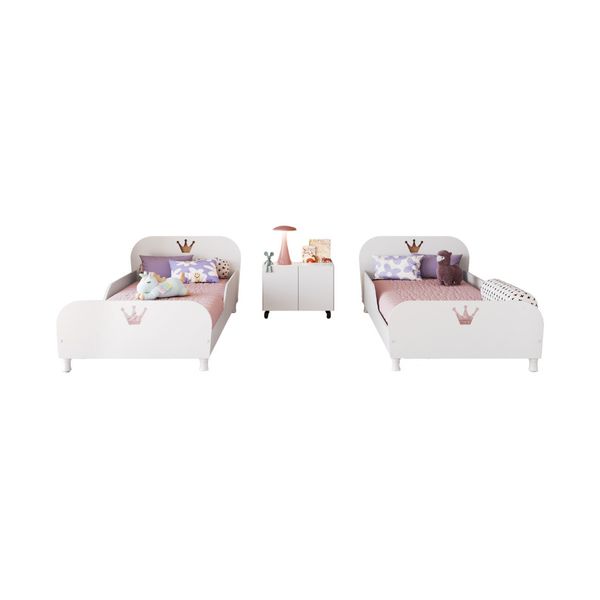Kit 2 Camas Solteiro para Colchão 88x188cm com Mesa de Cabeceira 2 Portas Multimóveis MP4374 Branco