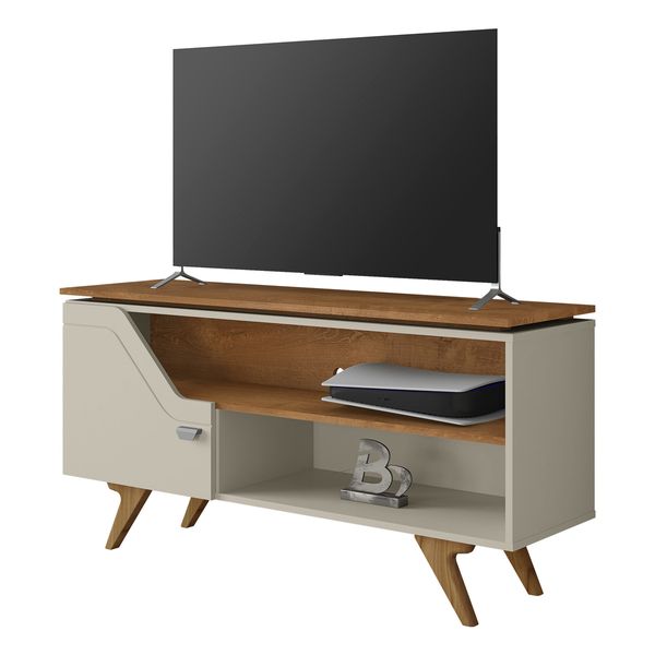 Rack para TV até 50 Polegadas com Nichos e 1 Porta Multimóveis CR45297 Off White/Naturalle