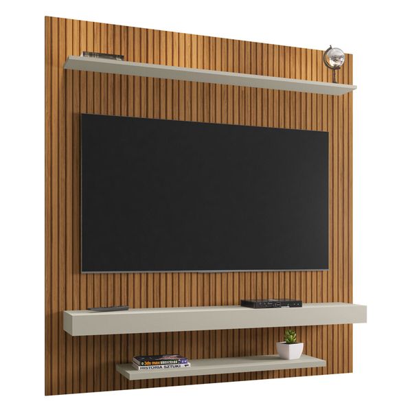 Painel para TV até 60 Polegadas com Prateleiras Multimóveis CR45286 Ripado/Off White