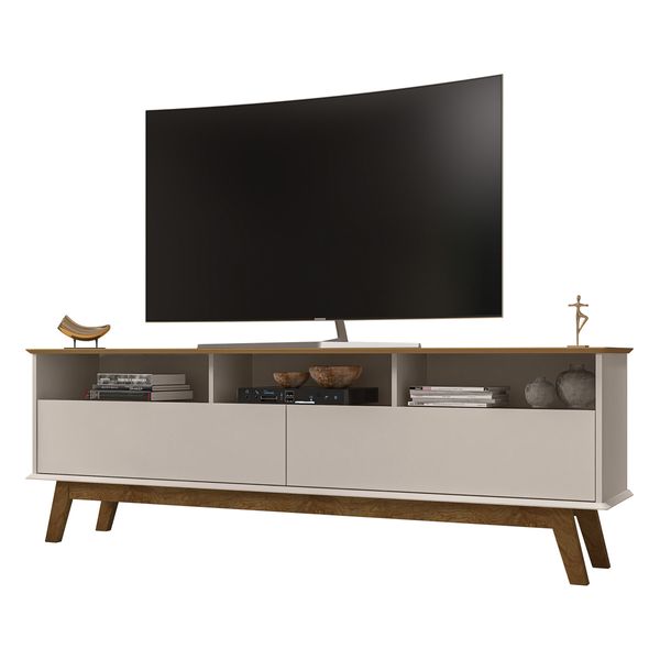 Rack para TV até 65 Polegadas com Nichos e 2 Portas Retrô Multimóveis CR45291 Cinamomo/Off White