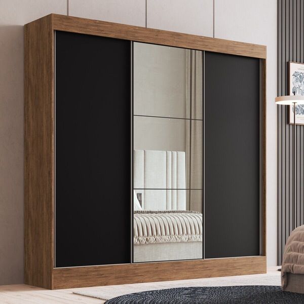 Guarda-Roupas Casal com Espelhos Flex Multimóveis CR35265 Castanho/Preto