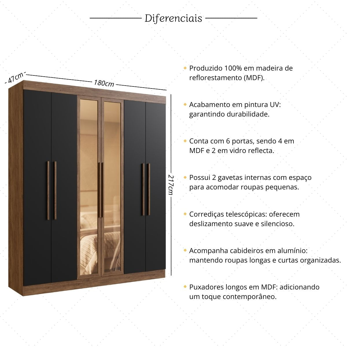 Guarda-Roupas Casal 6 Portas 180cm Multimóveis CR35262 Castanho