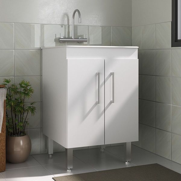 Tanque de Lavanderia 45 Litros com Gabinete 2 Portas Multimóveis CR30038 Branco