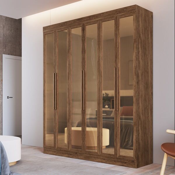 Guarda-Roupas Casal 6 Portas com Vidro Multimóveis CR35260 Castanho