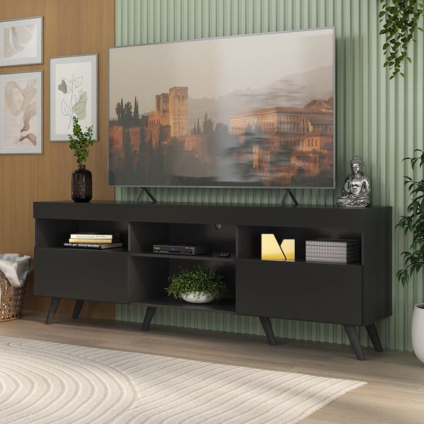 Rack TV até 65 Polegadas com Pés Retrô Multimóveis MP1091 Preto