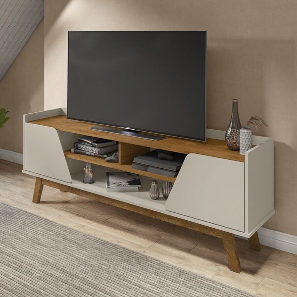 Rack para TV até 65 Polegadas com Nichos e 2 Portas Retrô Multimóveis CR45296 Off White/Naturalle