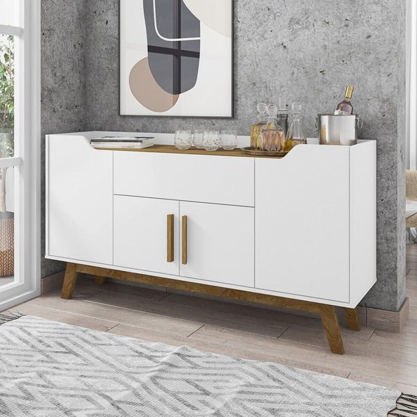 Aparador Buffet com 4 Portas e 1 Gaveta Retrô 136cm Multimóveis CR50102 Branco/Cinamomo