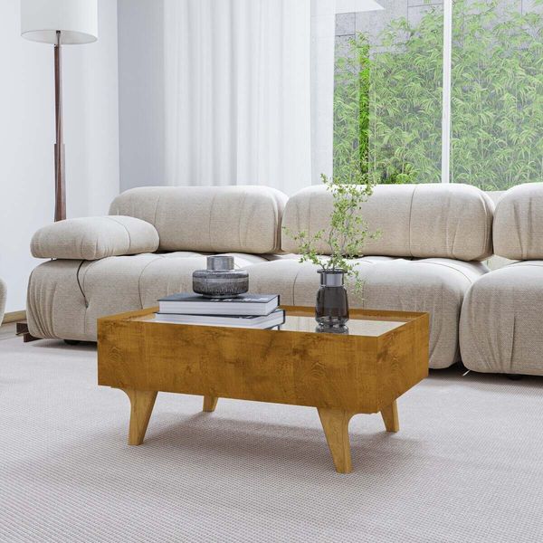 Mesa de Centro com Espelho 1 Gaveta e Pés 75cm Multimóveis CR45280 Naturalle