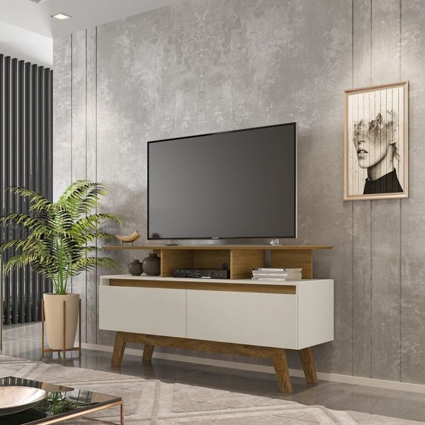 Rack para TV até 50 Polegadas com Nicho e 2 Portas Retrô Multimóveis CR45294 Cinamomo/Off White
