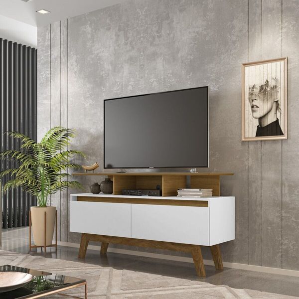 Rack para TV até 50 Polegadas com Nicho e 2 Portas Retrô Multimóveis CR45294 Cinamomo/Branco