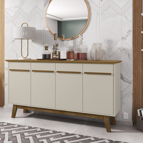 Aparador Buffet com 4 Portas Retrô 160cm Multimóveis CR50103 Cinamomo/Off White