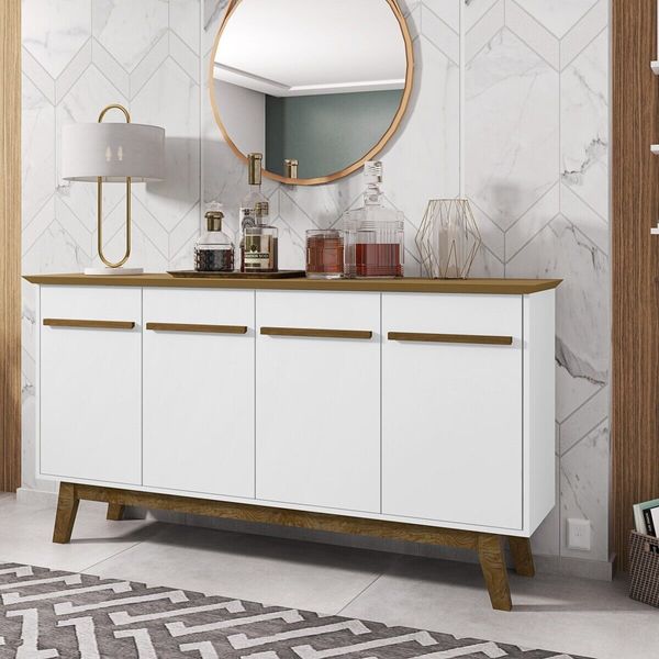 Aparador Buffet com 4 Portas Retrô 160cm Multimóveis CR50103 Cinamomo/Branco