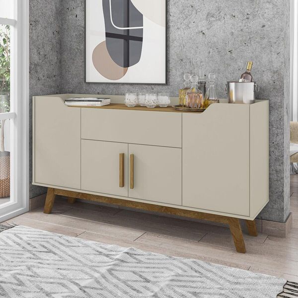Aparador Buffet com 4 Portas e 1 Gaveta Retrô 136cm Multimóveis CR50102 Off White/Cinamomo