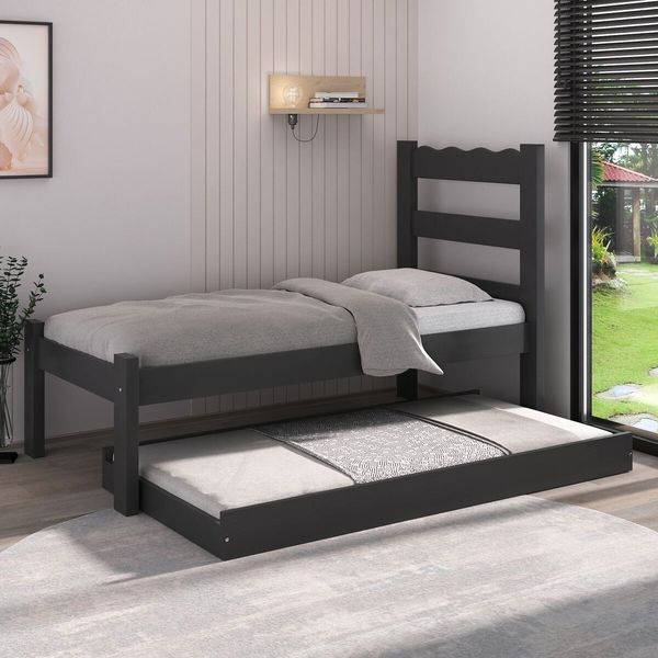 Bicama de Madeira Maciça para Colchão 78/88x188cm Multimóveis CR35257 Preto