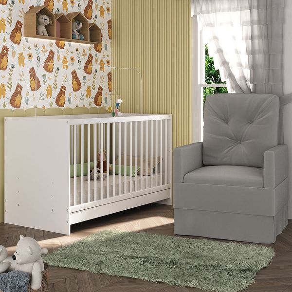 Berço 3 em 1 com Colchão e Poltrona Amamentação Multimóveis MP4150 Branco/Cinza