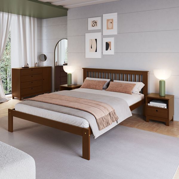 Cama de Casal de Madeira Maciça para Colchão 138x188cm Multimóveis CR35273 Walnut