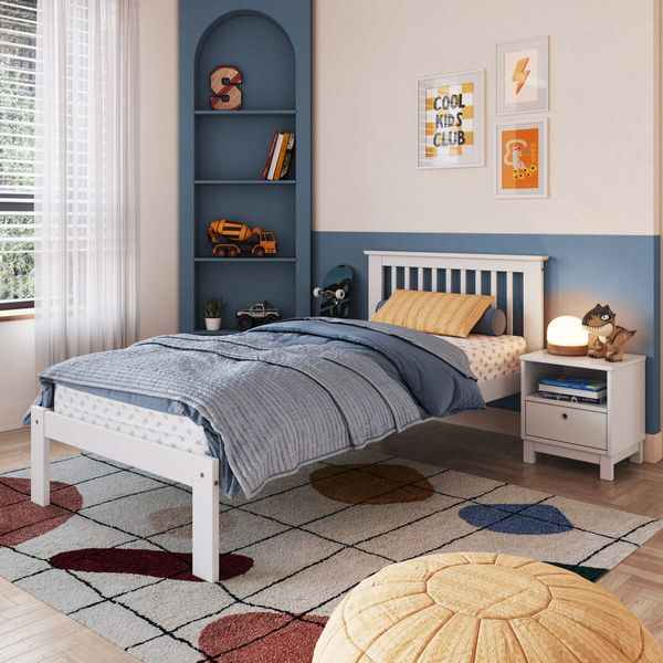 Cama de Solteiro de Madeira Maciça para Colchão 88x188cm Multimóveis CR35274 Branco