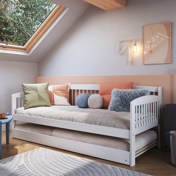 Sofá-Cama com Cama Auxiliar de Madeira Maciça para Colchão 78x188cm Multimóveis CR35275 Branco