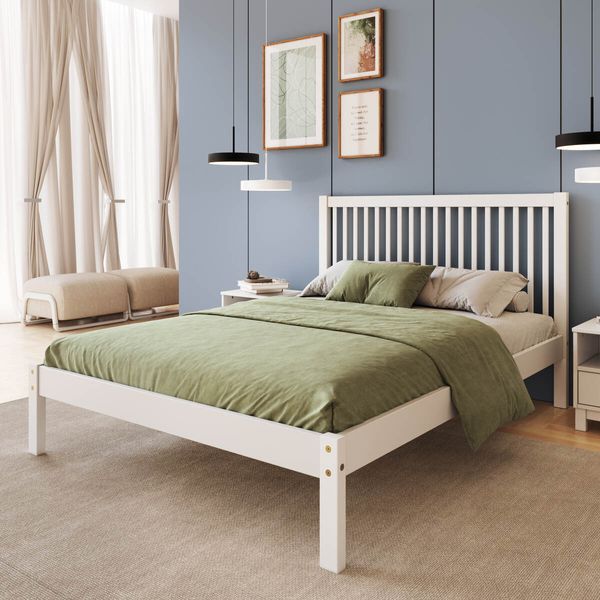 Cama de Casal de Madeira Maciça para Colchão 138x188cm Multimóveis CR35276 Branco