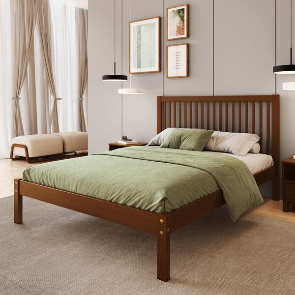 Cama de Casal de Madeira Maciça para Colchão 138x188cm Multimóveis CR35276 Walnut